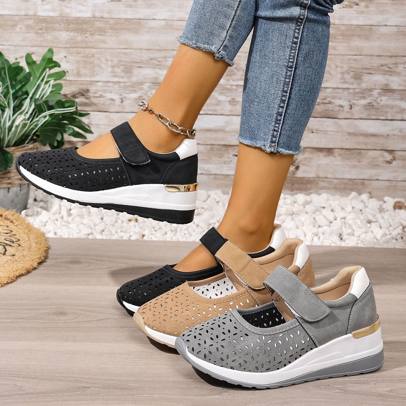 Lightweight Hollow Breathable Velcro Wedge Heel Sports Shoes