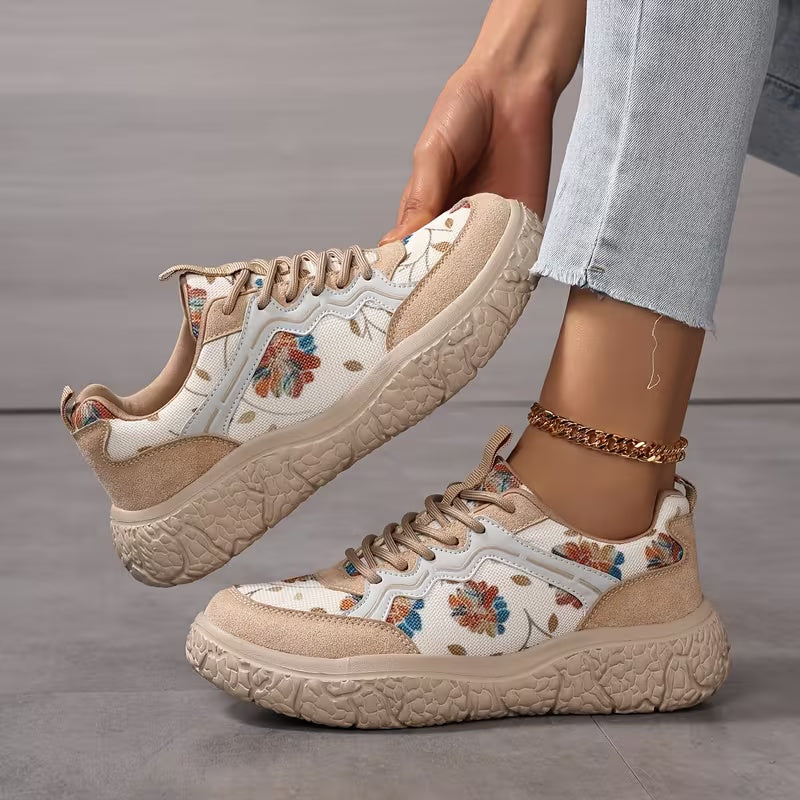 Women's Casual Floral Lace-Up Sneakers