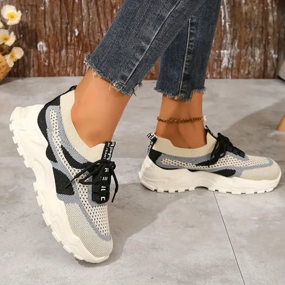 Women's Breathable Mesh Platform Casual Lace Up Sneakers