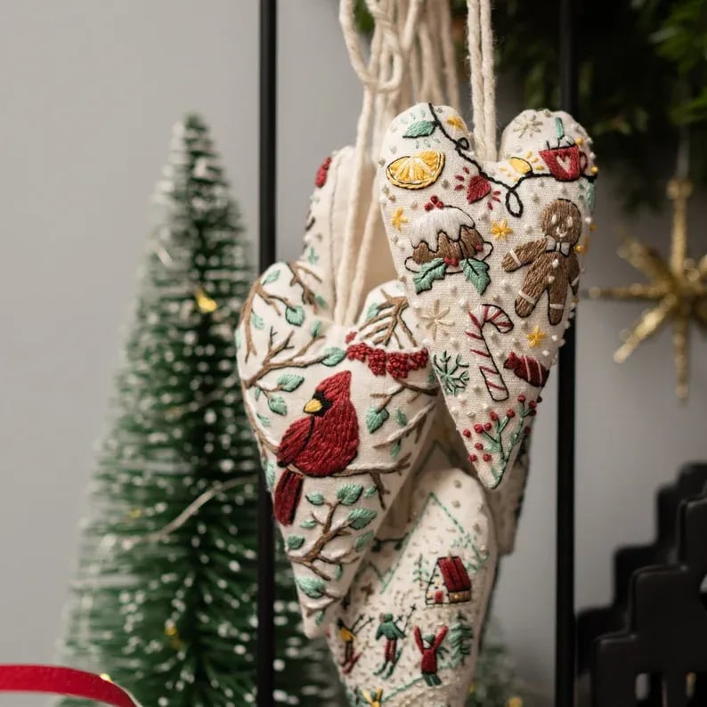 🎉Early Christmas Sale-49% Off🎅DIY Heart Shaped Hand Embroidered Christmas Ornament Kit