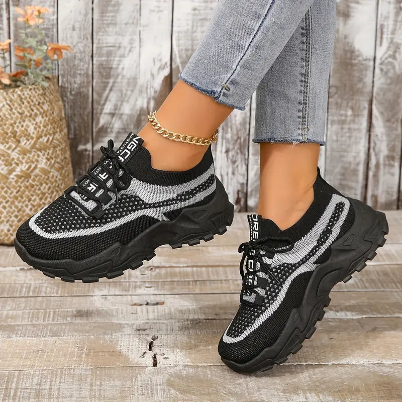 Women's Breathable Mesh Platform Casual Lace Up Sneakers