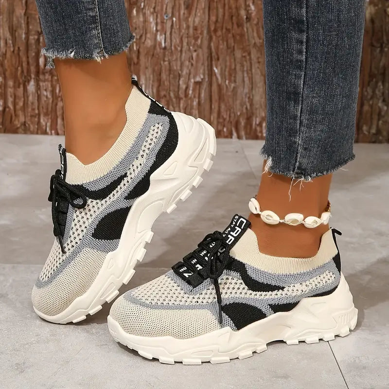 Women's Breathable Mesh Platform Casual Lace Up Sneakers