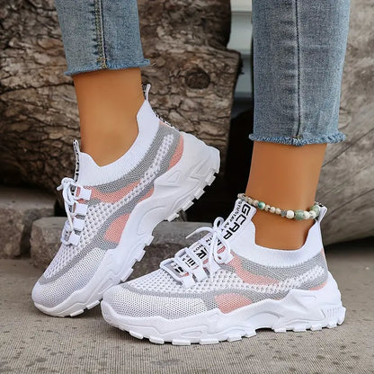 Women's Breathable Mesh Platform Casual Lace Up Sneakers