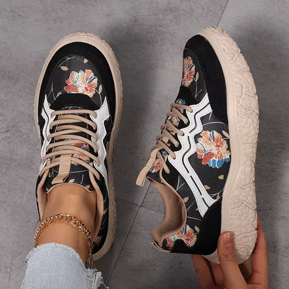 Women's Casual Floral Lace-Up Sneakers