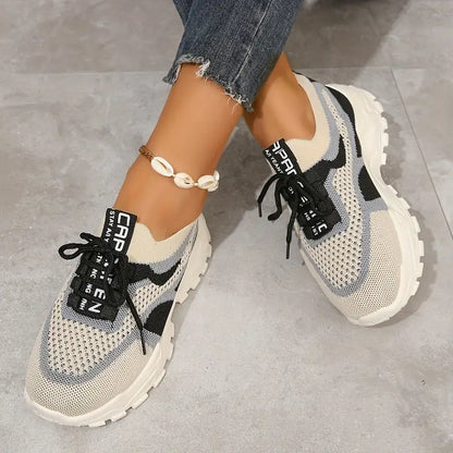 Women's Breathable Mesh Platform Casual Lace Up Sneakers