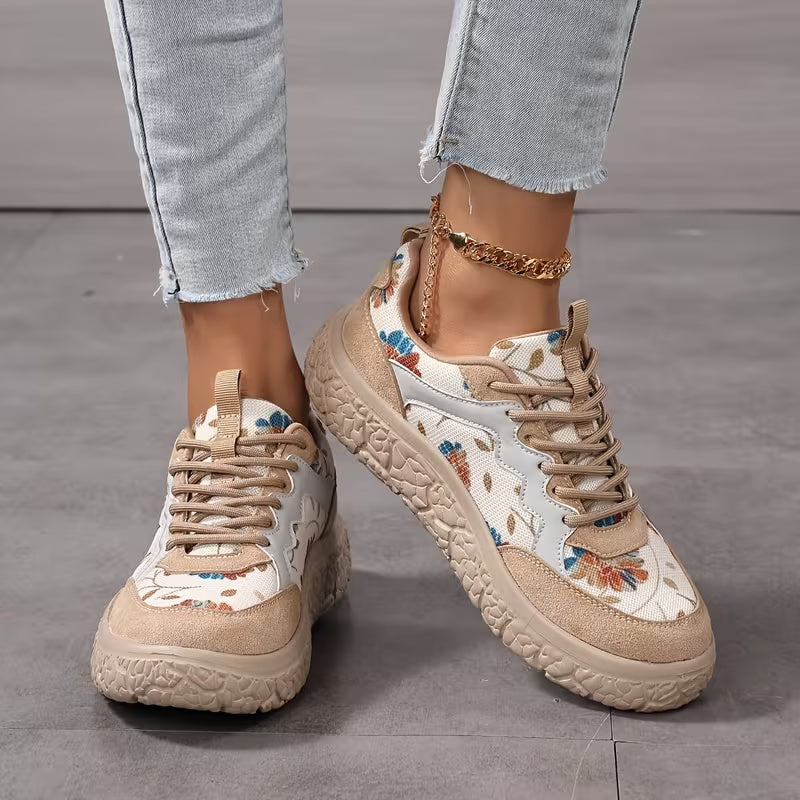 Women's Casual Floral Lace-Up Sneakers