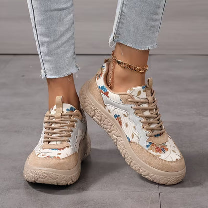 Women's Casual Floral Lace-Up Sneakers