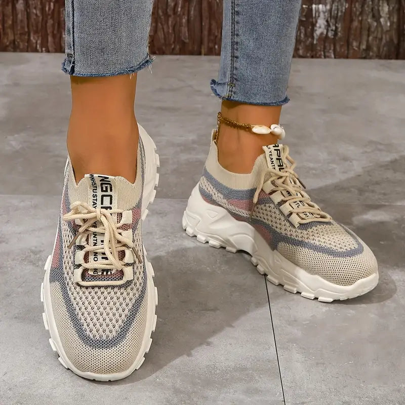 Women's Breathable Mesh Platform Casual Lace Up Sneakers