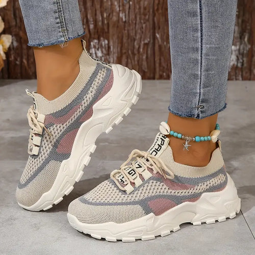Women's Breathable Mesh Platform Casual Lace Up Sneakers