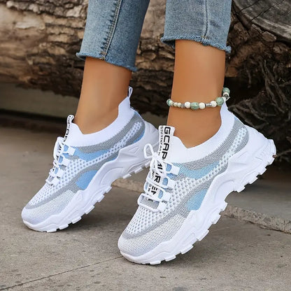 Women's Breathable Mesh Platform Casual Lace Up Sneakers