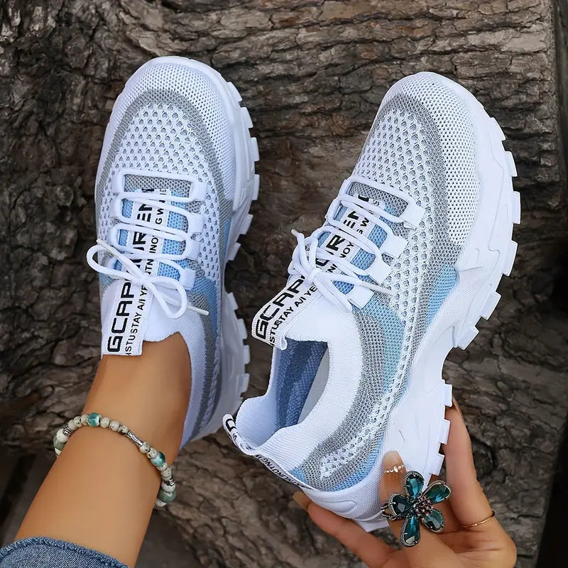 Women's Breathable Mesh Platform Casual Lace Up Sneakers