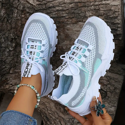 Women's Breathable Mesh Platform Casual Lace Up Sneakers
