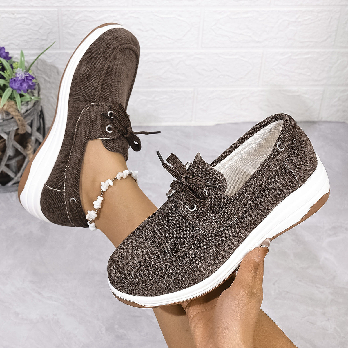 Breathable Fabric Thick Sole Slip-on Shoes