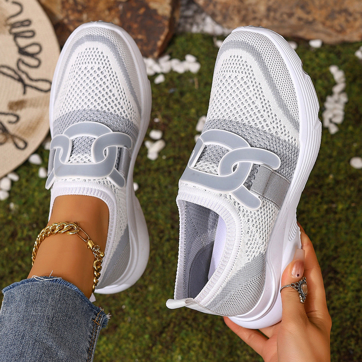 Women's Stylish Flyknit Lightweight Soft Sole Breathable Casual Shoes