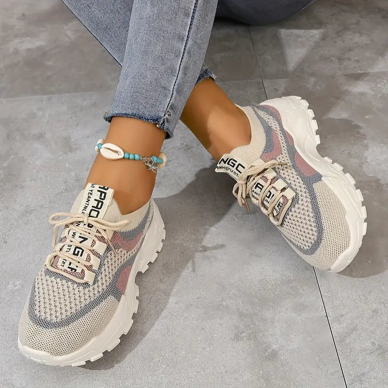 Women's Breathable Mesh Platform Casual Lace Up Sneakers