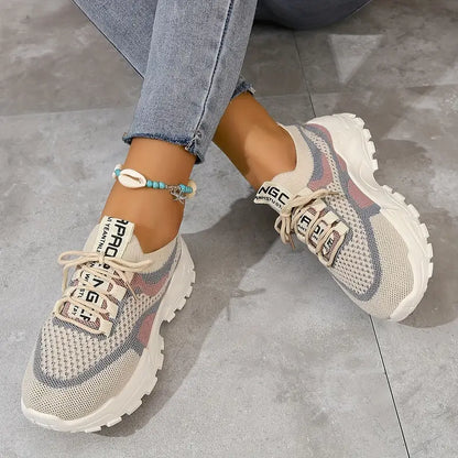 Women's Breathable Mesh Platform Casual Lace Up Sneakers