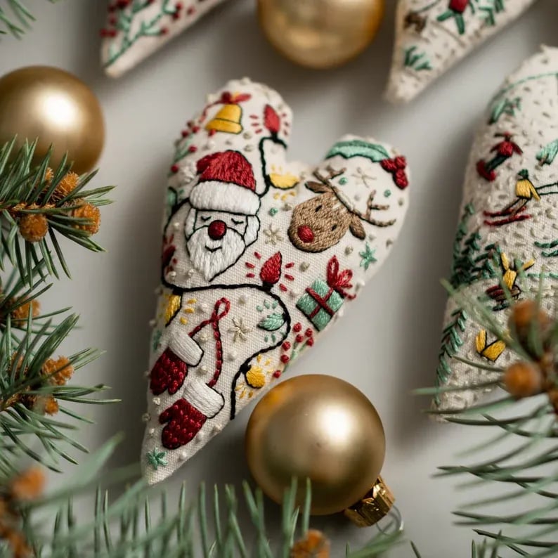 🎉Early Christmas Sale-49% Off🎅DIY Heart Shaped Hand Embroidered Christmas Ornament Kit