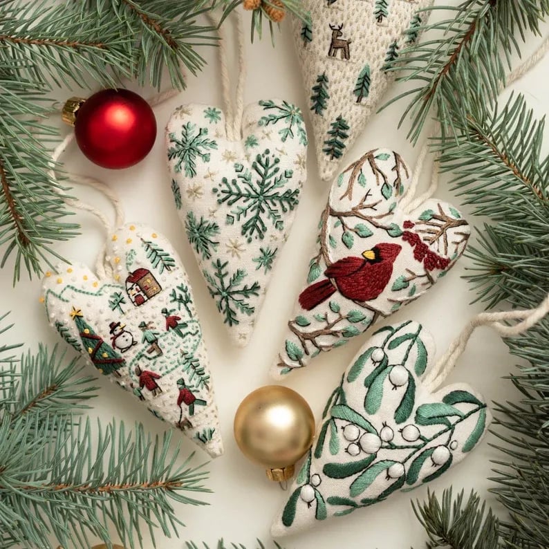 🎉Early Christmas Sale-49% Off🎅DIY Heart Shaped Hand Embroidered Christmas Ornament Kit
