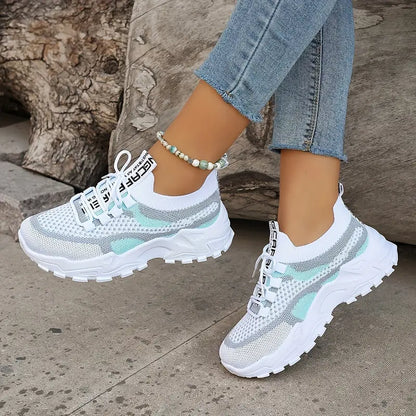 Women's Breathable Mesh Platform Casual Lace Up Sneakers