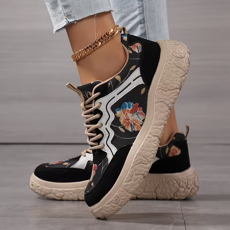 Women's Casual Floral Lace-Up Sneakers