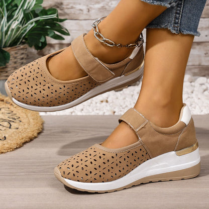 Lightweight Hollow Breathable Velcro Wedge Heel Sports Shoes