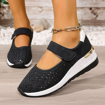 Lightweight Hollow Breathable Velcro Wedge Heel Sports Shoes