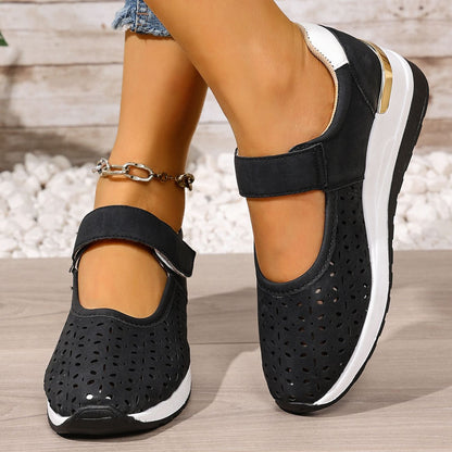 Lightweight Hollow Breathable Velcro Wedge Heel Sports Shoes