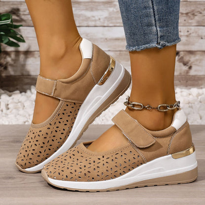Lightweight Hollow Breathable Velcro Wedge Heel Sports Shoes