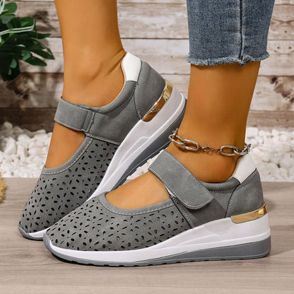 Lightweight Hollow Breathable Velcro Wedge Heel Sports Shoes