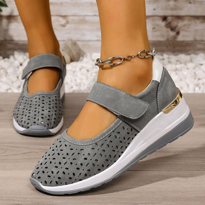 Lightweight Hollow Breathable Velcro Wedge Heel Sports Shoes
