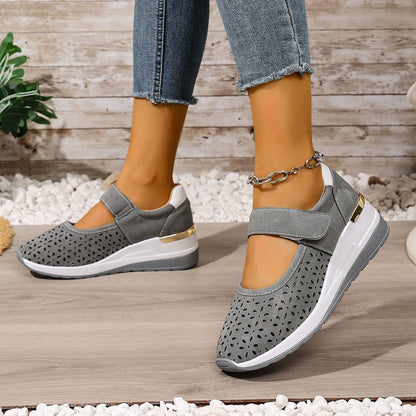 Lightweight Hollow Breathable Velcro Wedge Heel Sports Shoes
