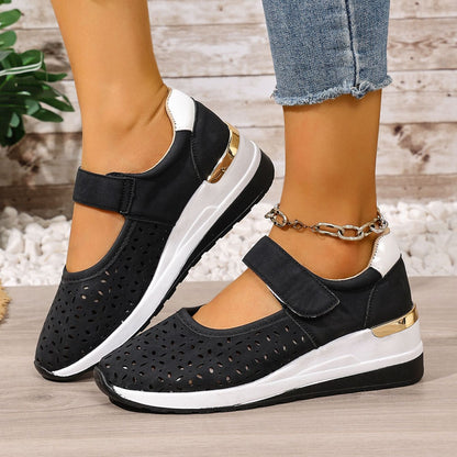 Lightweight Hollow Breathable Velcro Wedge Heel Sports Shoes