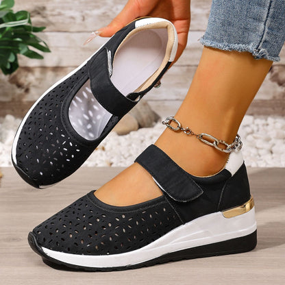 Lightweight Hollow Breathable Velcro Wedge Heel Sports Shoes
