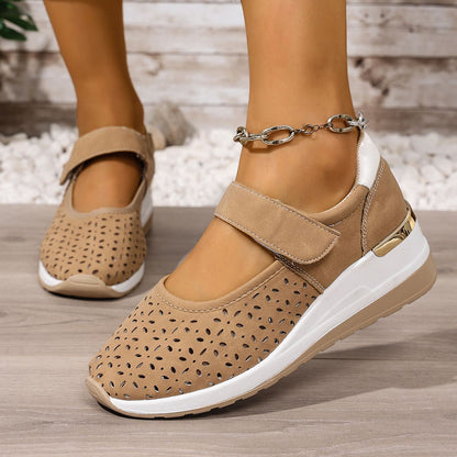 Lightweight Hollow Breathable Velcro Wedge Heel Sports Shoes